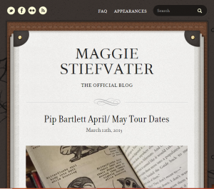 A screen shot of Maggie Stiefvater's Blog Page illustrating the different style between blog and main site.